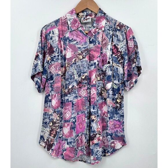 Hawaiian Las Vegas Playing Cards Novelty Button Down Shirt Womens Small Vintage - Picture 1 of 10